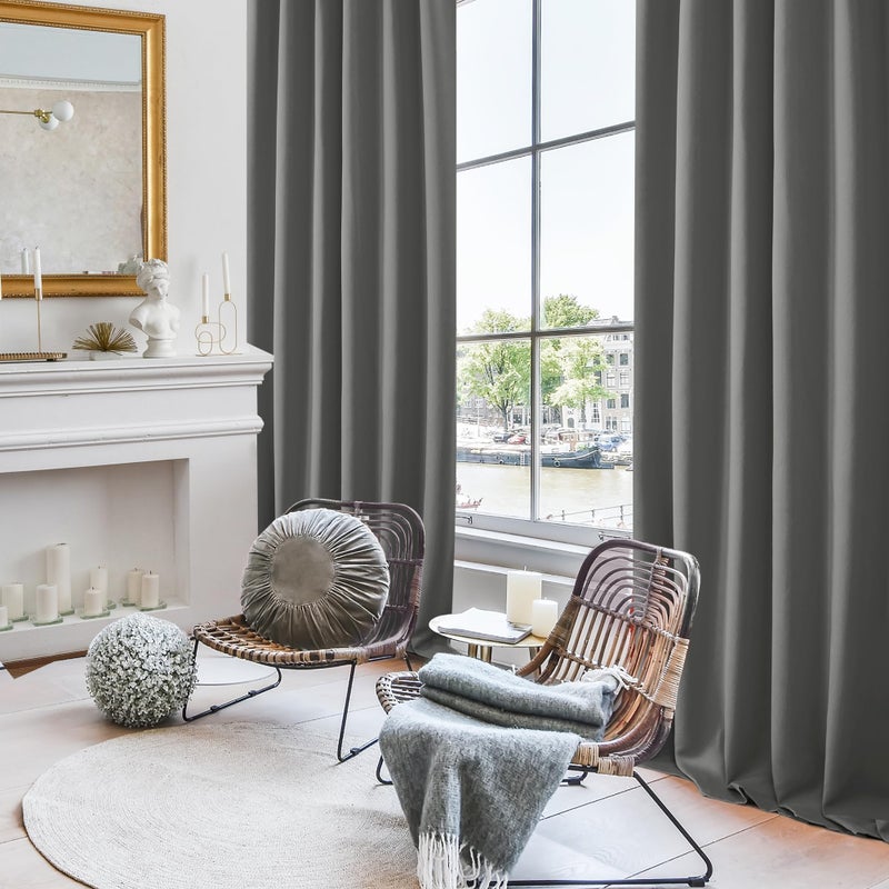 Deconovo Blackout Curtain Panels Window Draperies Rod Pocket/Back Tab Curtains Thermal Insulated Blackout Curtains for Bedroom 52Wx84L Inch Light Grey 2 Panels - Image 4